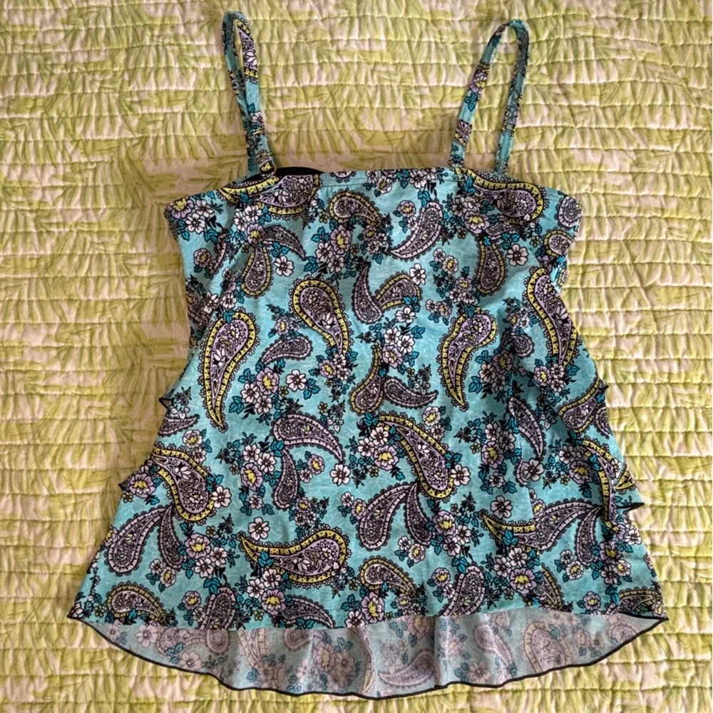 A Shore Fit Floral Paisley Ruffle Tankini Top - Picture 3 of 12
